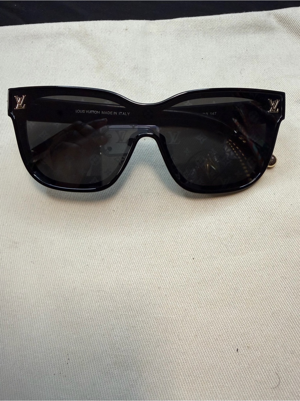 Louis Vuitton Black Oversized Shield Sunglasses with Gold LV Accents